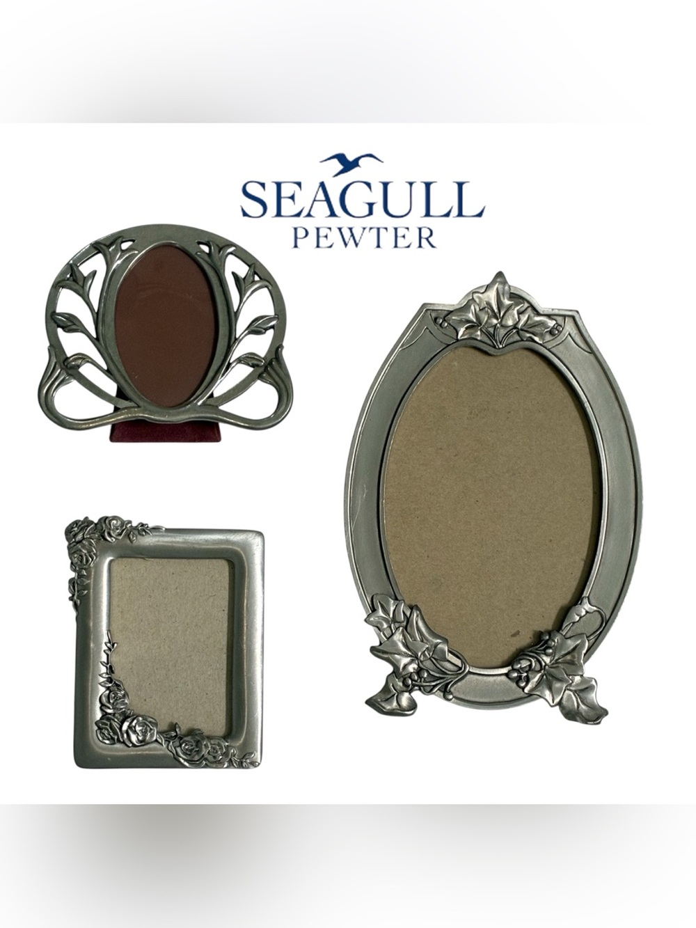 VINTAGE SEAGULL PEWTER PICTURE FRAME BUNDLE FLORAL TABLE TOP FRAMES